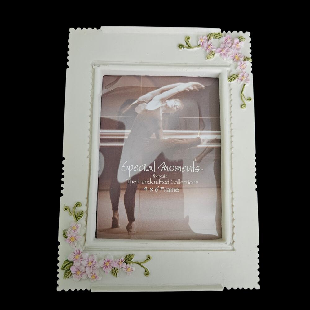 Special Moments Floral 4x6 Picture Frame Pink Flowers White Handcrafted